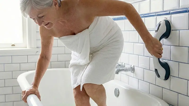 Grab bar used in bathroom